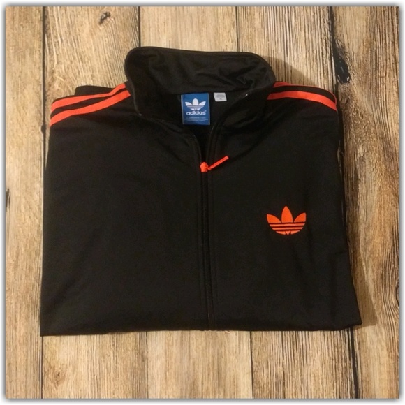 black and orange adidas track jacket